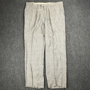 Italian Linen Dress Pants Mens 54 Micro Houndstooth Pleated Slacks Trousers Gray